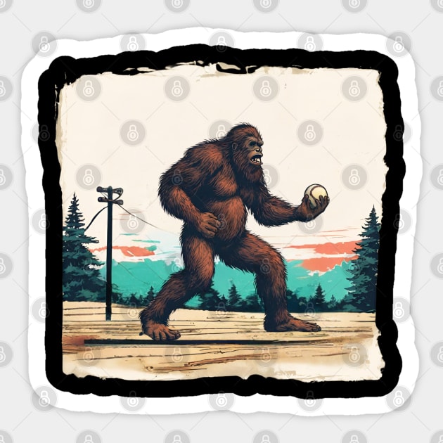 Funny Bigfoot Holding a Baseball American Baseball Player Brother Sticker by DaysuCollege